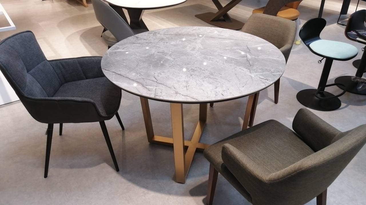 銀河灰亮面  圓型小餐桌(含腳座)